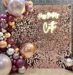 Shimmer Wall Backdrop-24 Packs Rose Gold Panels Square Sequin Backdrop for Party