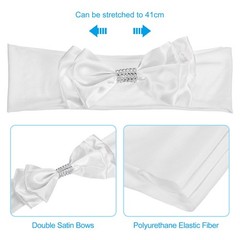 20Pcs 12″x8″ Chair Sash Bow Spandex Stretch Chair Cover Band Sashes White