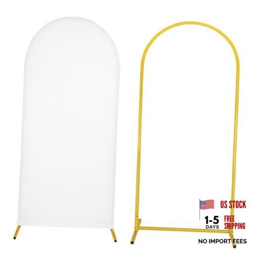 Metal Arch Stand and Cover Set,1 Spandex Fitted Backdrop with 1 6FTx2.6FT White