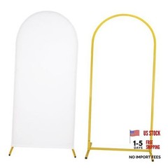 Metal Arch Stand and Cover Set,1 Spandex Fitted Backdrop with 1 6FTx2.6FT White