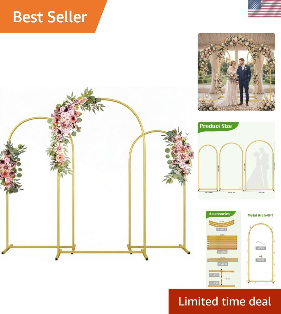 Gold Metal Arch Backdrop Stand for Weddings – Set of 3 Sizes: 7.2FT/6.6FT/6FT