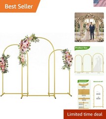 Gold Metal Arch Backdrop Stand for Weddings – Set of 3 Sizes: 7.2FT/6.6FT/6FT