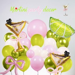 A Tini Bit Older balloon garland arch kit with Pink oilve green balloons Lemo…