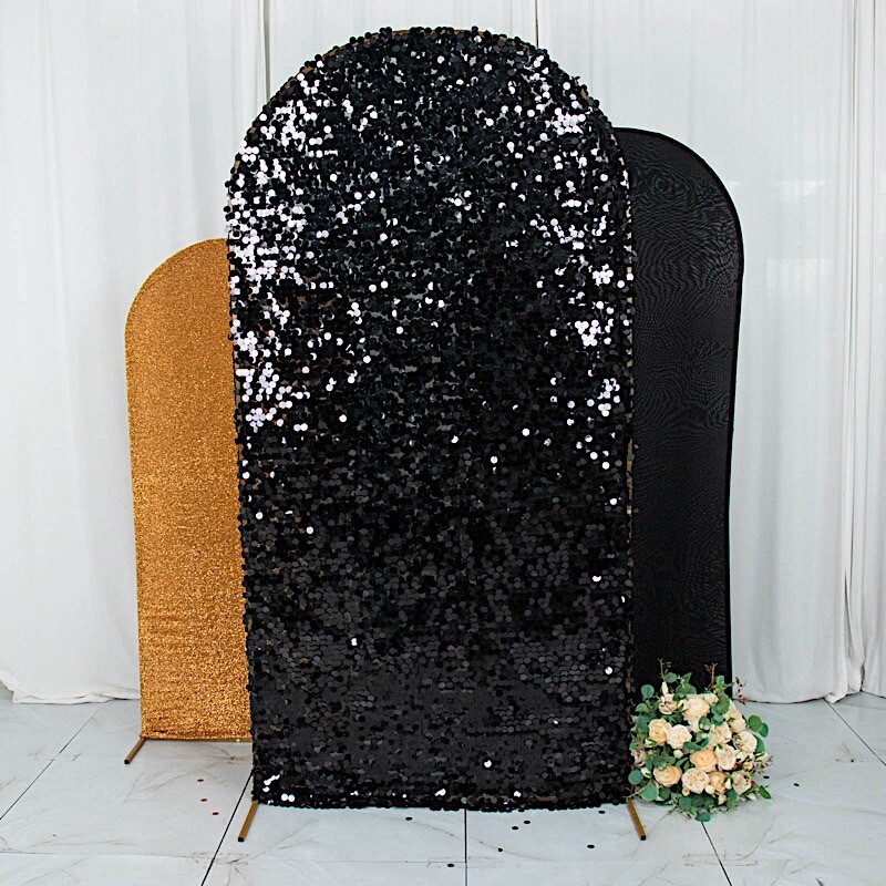 3 BLACK GOLD Assorted Fitted Round Top Arch Backdrop STAND COVERS Set Party