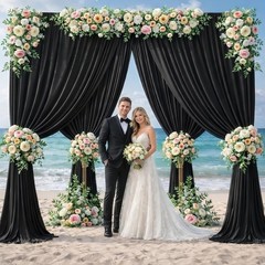 10ft x 12ft Black Backdrop Curtains, Wrinkle Free Thick Fabric Polyester Curtain