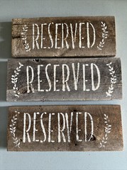 3 RESERVED Reversible Calligraphy SIGNS Wooden Event Painted Wedding Brown Grey