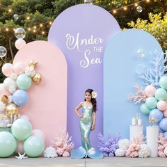 Set of 3 Arch Backdrop Covers(6ft, 5ft, 6FT,5FT,4FT Pink+Light Blue+Lavender