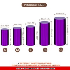 Set of 5 Cylinder Spandex Stand Covers, Purple, Foil Fabric