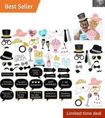 Capture Joy: 52 Count Wedding Photo Booth Props with Gold Glitter & Accessories
