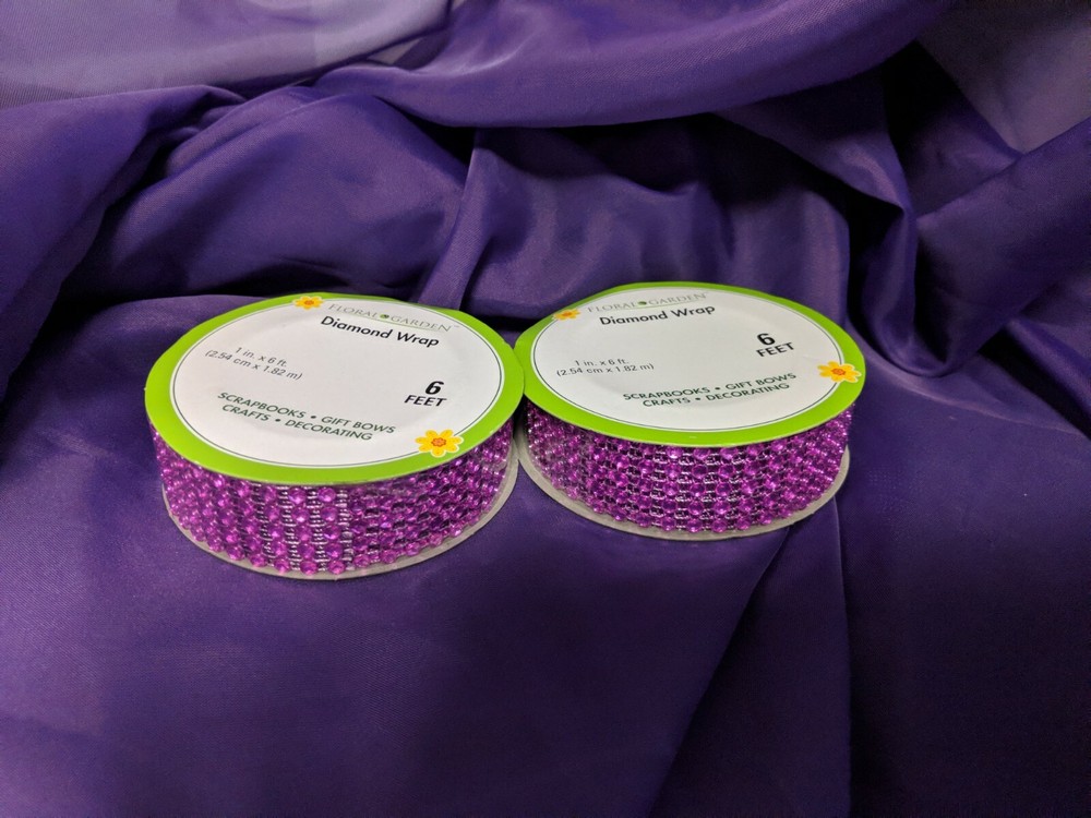 Lot Of 2 Fuchsia Purple Diamond Rhinestone Bling Craft Ribbon Wrap- 1 in x 6 ft