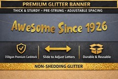Pre-Strung Awesome Since 1926 Gold Glitter Banner – Funny 100th Birthday Deco…