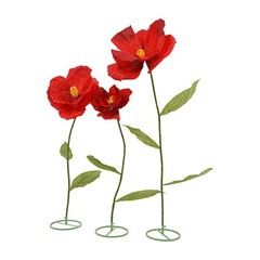 3 Pack Large Burgundy Artificial Corn Poppy Flowers, Freestanding Floral Decor
