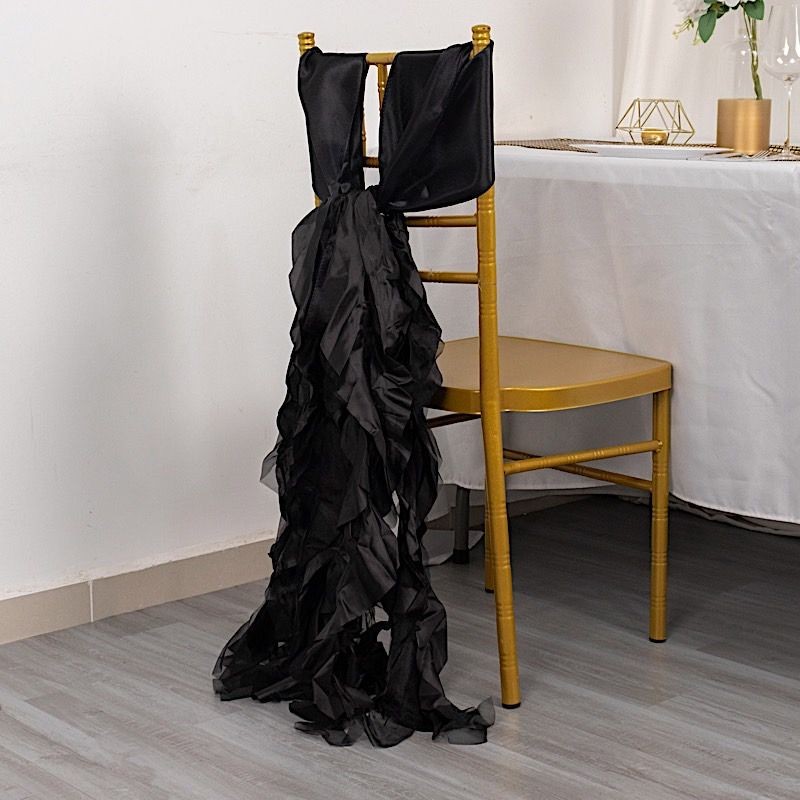 5 BLACK Curly Willow Chiffon Satin CHAIR SASHES Party Event Decorations Supplies