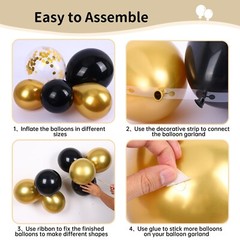 RUBFAC 140pcs Black and Gold Balloons, Black Metallic Gold Confetti Star Late…