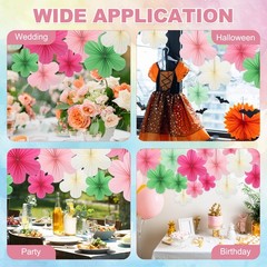 Party Hanging Paper Flowers Fans Garland Set, Grass Green/Green/Beige