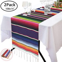 2Pack 14″ x 108″ Mexican Serape Table Runner Fiesta Party Decorations Tablecloth