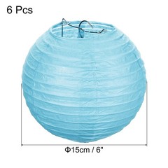 6pcs 6 Inch Folding Hanging Paper Lanterns Small Lampshade Light Blue