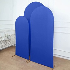 3 ROYAL BLUE Matte Fitted Spandex Round Top Arch Backdrop STAND COVERS Set