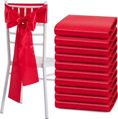 10 Pcs Red Satin Chair Sashes Bows Universal Chair Cover for Wedding Reception