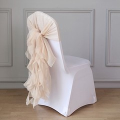 Nude Premium CHAIR COVER with Curly Chiffon Ruffled SASHES Wedding Decorations