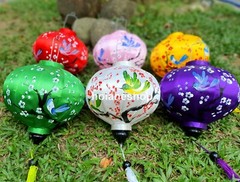 Set 6 pcs handpainted Vietnamese silk lantern 35cm for wedding party decoration
