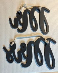 Mr & Mrs Wooden Rustic Hanging Wall Decor- Gray With White. Excellent Condition