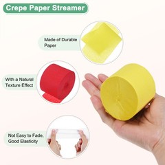 6-Rolls 492ft Crepe Paper Streamer for DIY/Art [3 Colors-1.8 Inch x 82 Ft/Roll]