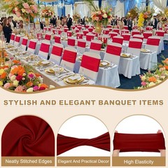25 Pcs Spandex Chair Sashes Bows with Slider Buckle, Wine Red