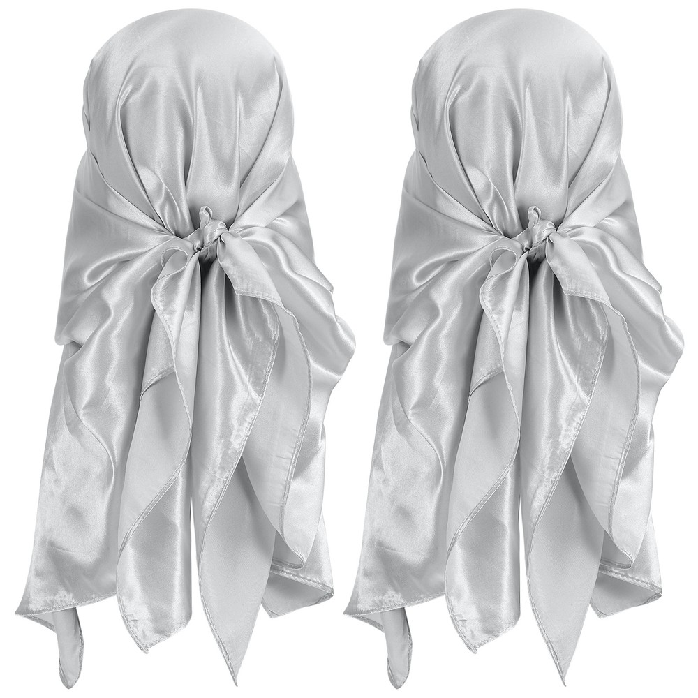2Pcs 35 Inch Square Satin Head Scarf Silk Feeling Hair Scarf, Light Grey