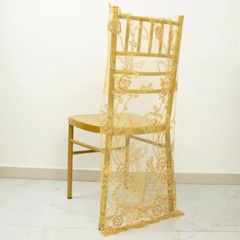GOLD Organza Embroidered Floral Sequin Chiavari Chair Back SLIPCOVER Party Event