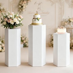 3Pcs Hexagonal Pedestal Stands Cake Dessert Table Pillar for Wedding Party Decor