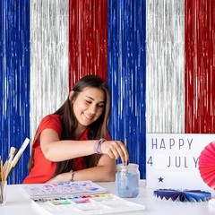 2 Pack 4th of July Decorations, 3.28 FT x 7.05 250 2 PCS, Blue Silver Red
