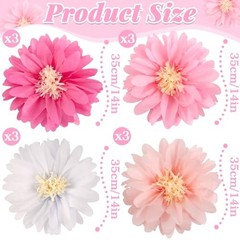 Daisy Tissue Paper Pom Poms, Wildflower Party Decorations, White and Pink pink