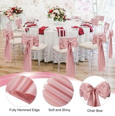 Showgeous 60 PCS Rose Gold Satin Chair Sashes Bows Decoration Chair Cover for…