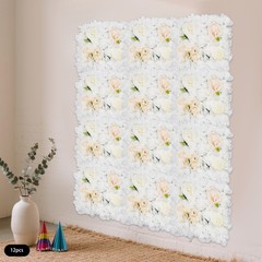 12Pcs White Artificial Flower Wall Panels 38x38cm Silk Floral Backdrop Decor