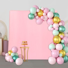 Metal Square Backdrop Stand 2 × 0.5 × 2 m Gold Frame With Pink Cover For Wedding