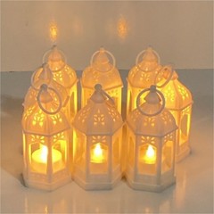 8 White LED Battery Operated Hexagon Lanterns Wedding Romantic Cutout Plastic