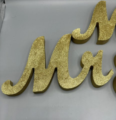 Mr & Mrs Letters Wedding Wooden Sign Party Décor Gold Glitter