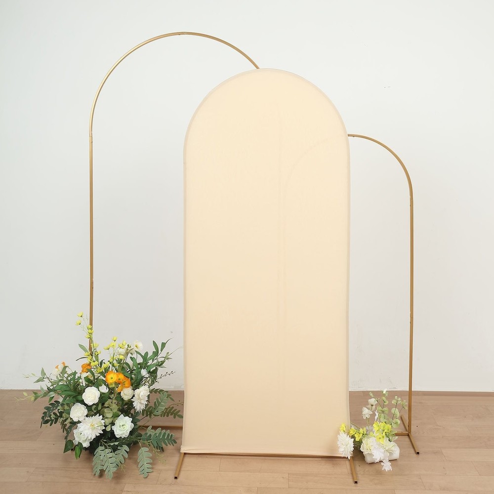 6FT Beige Spandex Wedding Arch Cover Round Top No Import Fees
