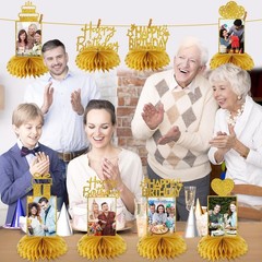8Pcs Honeycomb Birthday Decorations – Gold Glitter Centerpieces for Women & M…