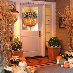 Hello Fall Wreath Door Sign, Fall Wooden Pumpkin Hanging Sign for Front Door …