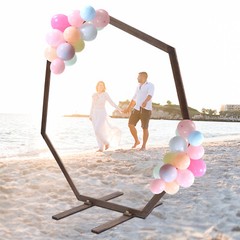 7.2FT Retro Wedding Arch Wooden Heptagon Wedding Backdrop Stand Wooden Arch USA