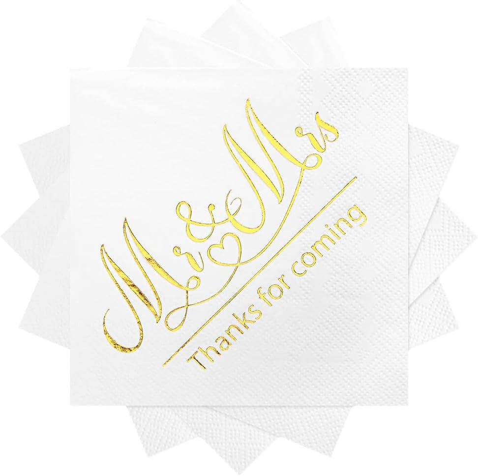 93 Pcs Mr & Mrs Wedding Napkins Disposable Dinner Table Napkins Tableware Decor