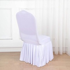 WHITE Ruffle Pleated Skirt Fitted Spandex Banquet CHAIR COVER Party Decorations