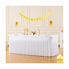 6 Pack 6ft White Spandex Table Cloths for Rectangle Tables Wrinkle Free White…
