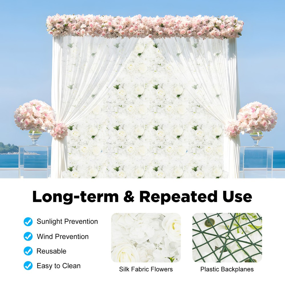 3D Flower Wall Panel-12pcs Artificial Flower Wall Background Silk Rose WeddingUS