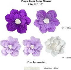 Purple Paper Flowers 3D Wall Decor Party Decorations Girls Women Elegant