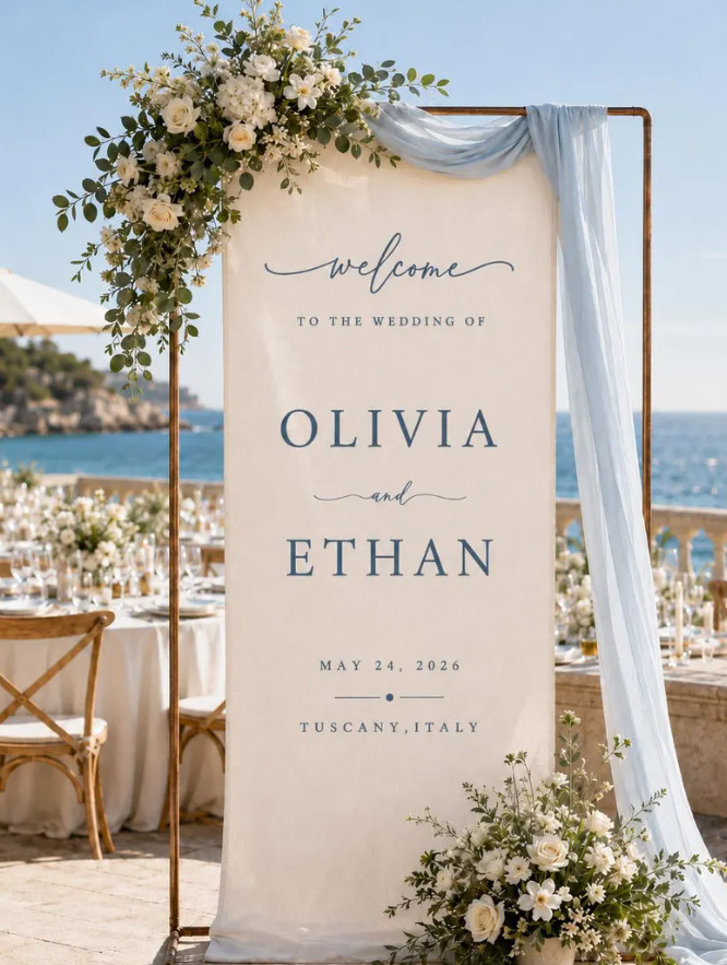 Personalized Linen Wedding Welcome Sign Custom Fabric Ceremony Banner Decor