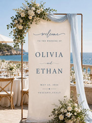 Personalized Linen Wedding Welcome Sign Custom Fabric Ceremony Banner Decor