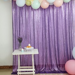 PURPLE 8 ft x 8 ft Sequined Backdrop Curtain Wedding Party Booth Decorations